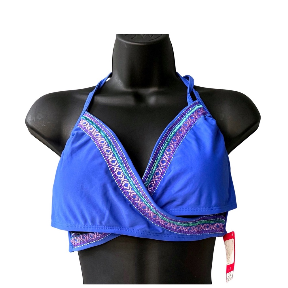 Xhilaration Womens Royal Blue Embroidered Wrap Halter Bikini Top‎ XL NWT